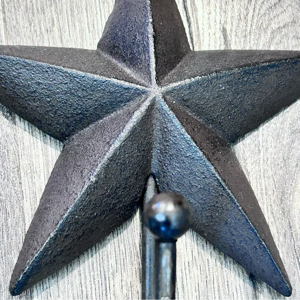 Rustic Texas Star Cast Iron Wall Hooks Western Farmhouse Hanging Decor Set of 2